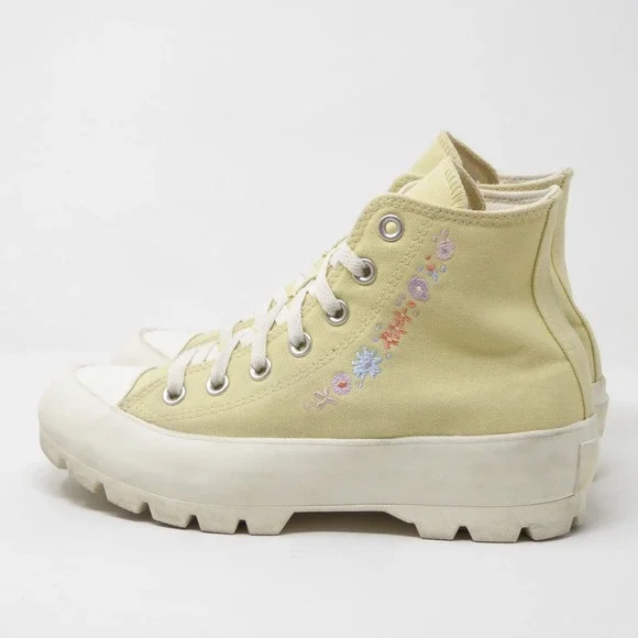 Converse Womens Chuck Taylor Lugged Yellow Floral Embroidered Sneakers 7.5 - Picture 4 of 9
